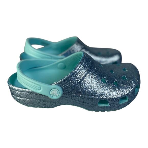 Crocs X Disney Parks Arendelle Aqua Glitter Mickey Mouse Limited Clogs M-6 W-8 - Picture 4 of 9